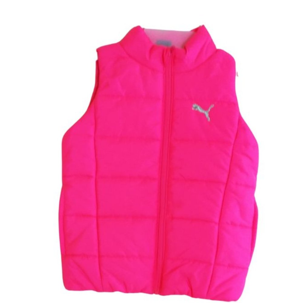 PUMA LOGO NEON PINK FULL ZIP PUFFER VEST
